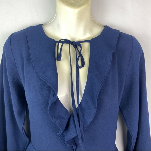 Lulus Navy Blue Deep V-Neck Peplum Top Long Sleeve - Picture 4 of 15